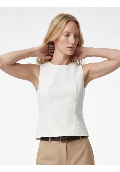 Koton Slim Fit Bisiklet Yaka Peplum Kesim Kolsuz Bluz Beyaz 6sak60238pw Beyaz