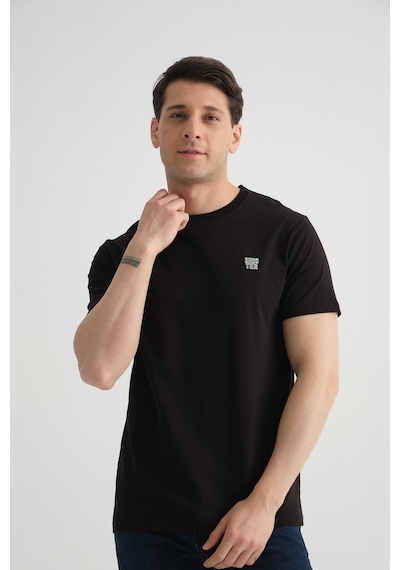 Shooter Sportwear Shooter Erkek Pamuklu Esnek T-shirt Standart Kalıp Minimal Logolu Siyah