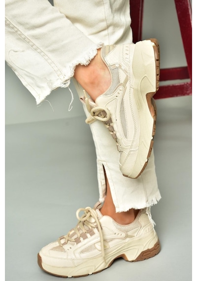 Fox Shoes U312414209 Bej Kalın Tabanlı Spor Ayakkabı Sneakers Bej-suni Deri Çok Renkli