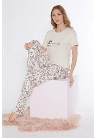 Kısa Kol Viskon Pijama Takımı Flz 88-118 Taş