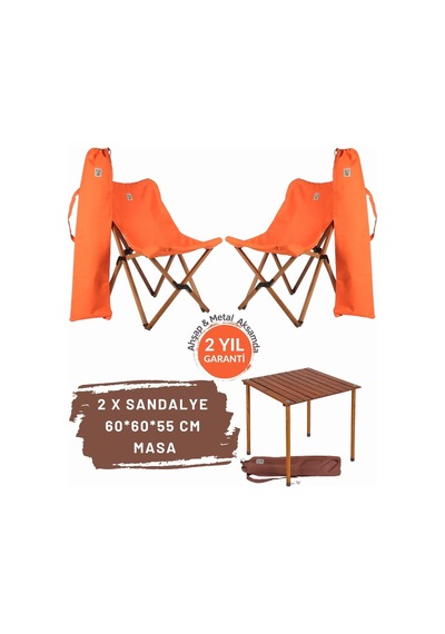 Bag The Joy Ahşap Masa Sandalye Seti Kahve-turuncu- 60 60 55cm Kahverengi - Turuncu