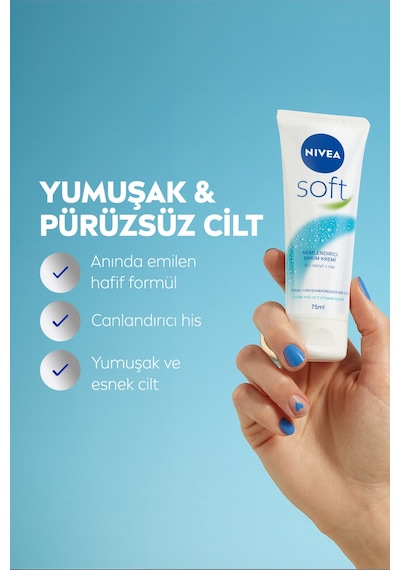 Soft Nemlendirici Bakım Kremi 75 Ml, Jojoba Yağı, E Vitamini, El Yüz Vücut, Yumuşak Cilt Hissi