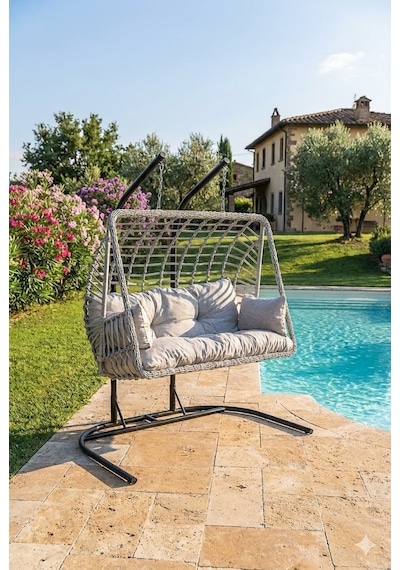 Lüks Rattan Görünümlü 7 Kişilik Bahçe Oturma Takımı Ve 2 Kişilik Salıncak Seti - Gri Minderli Teras Balkon Mobilyası Gri Lüks Rattan Görünümlü 7 Kişilik Bahçe Oturma Takımı Ve 2 Kişilik Salıncak Seti - Gri Minderli Teras Balkon Mobilyası Gri