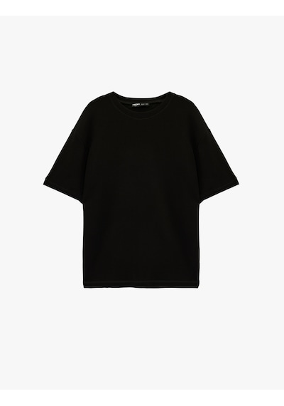 Koton Kısa Kollu Bisiklet Yaka Basic Oversize Tişört Siyah 6sam10282mk Siyah