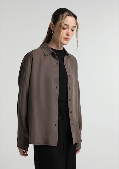 Colin's Colins Boyfriend Fit Shirt Neck Düz Kadın Kahverengi Uzun Kol Gömlek Cl1082412 Q1.v2 Brw