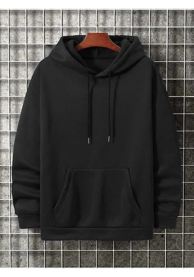 Startmore Siyah Kapşonlu Düz Sweat