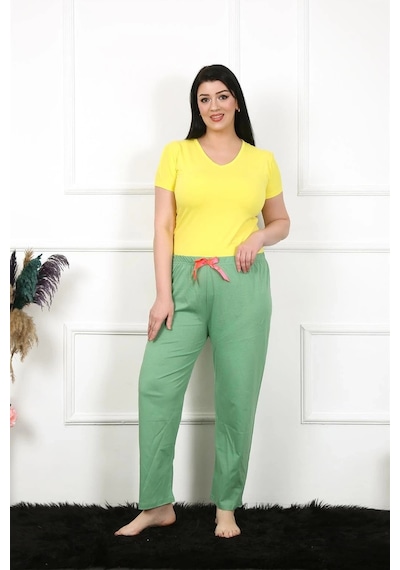 Mtm My The Mall Kadın Pamuklu Büyük Beden Alt Pijama Yeşil Yeşil