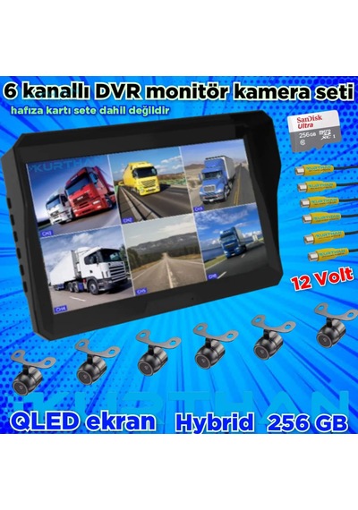 Qled Ekran 6 Kanal 10'' Dvr Monitör 6 Adet Kelebek Kamera Seti