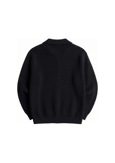 Genıus Store Erkek Hırka Oversize Kalıp Düğmeli Polo Yaka Triko Kazak Çekme/uzama Yapmaz Erkek-hırka Siyah
