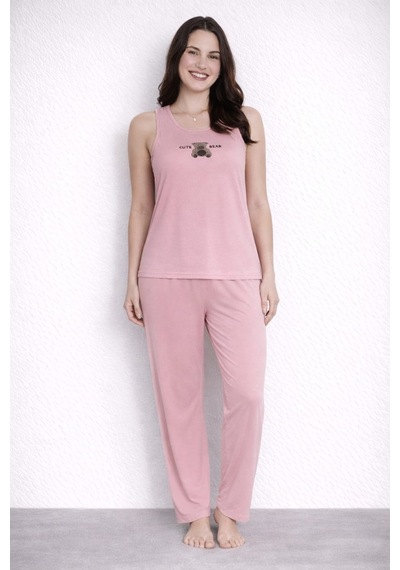 Pemilo Kadın 20617 Kolsuz % 100 Pamuk Pijama Takımı SOMON