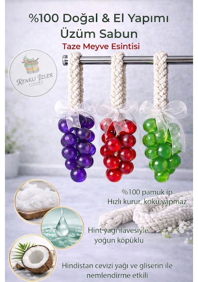 El Yapımı Üzüm Salkım Sabun Tekli Sabun Mor Kurdelalı Karışık Meyve