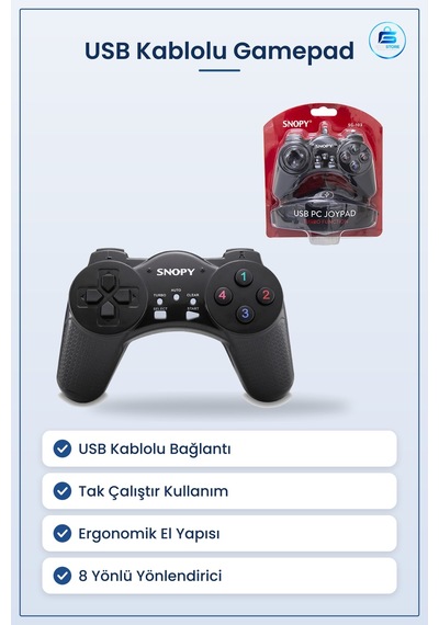Gamepad Joystick Usb Kablolu Siyah Kumanda Pc Uyumlu Ergonomik Ta