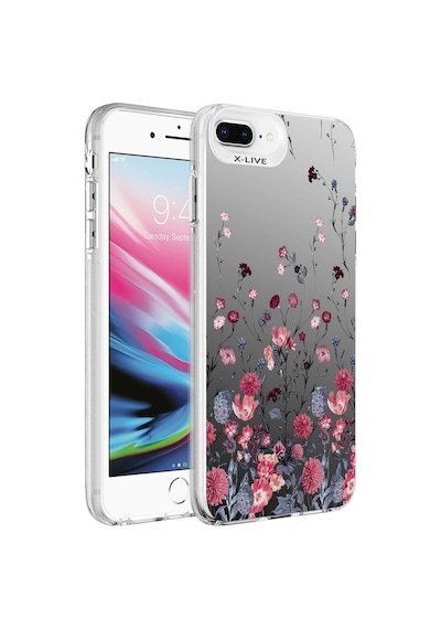 Apple Uyumlu iPhone 8 Plus Kılıf Desenli Zore Silver Sert Kapak Çiçek
