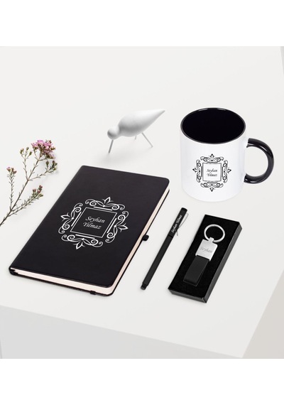 Kişiye Özel Siyah Defter Kalem Anahtarlık Kupa Seti - 1