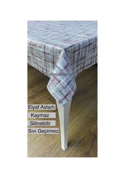 Astarlı Kaymaz Bordo Gri Kareli Silinebilir Pvc Muşamba Masa Örtüsü Sıvı Geçirmez
