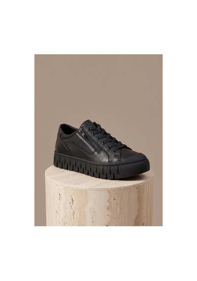 Bafaş Ayakkabı 038043 Siyah Hakiki Dana Derisi Fermuarlı Erkek Sneaker Md-siyah
