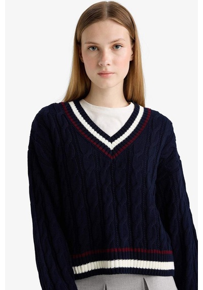 Defacto Coool Regular Fit V Yaka Kazak C7321ax25wnnv135 Lacivert