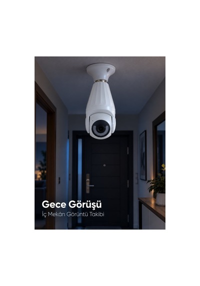 Lamba Duyuna Takılan Wifi Bağlantılı Gece Görüşlü Ip Güvenlik Kamerası Beyaz