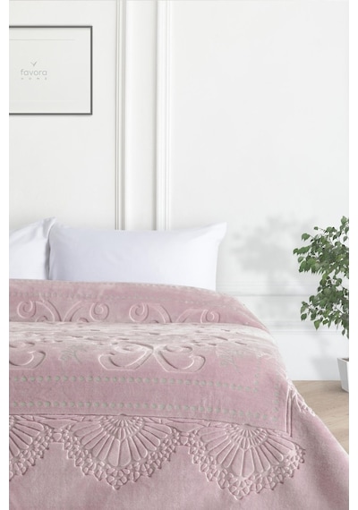 Merinos Pırıltı Embos Çift Kişilik Battaniye Pudra 220 x 240 Pudra