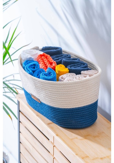 Home Beyond Oval Hasır Organizer - 33 Cm Beyaz/lacivert