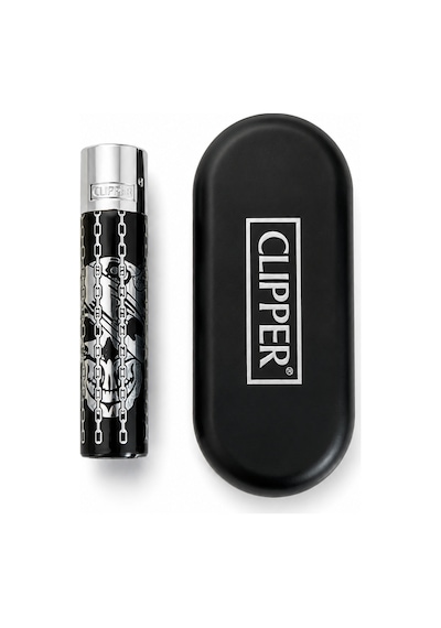 Clipper Desenli Metal Gaz Dolumlu Çakmak Özel Kutulu Premium Model Siyah