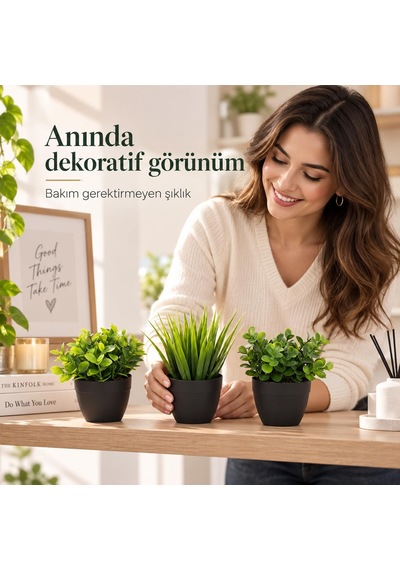 3 Lü Mini Yapay Çiçek Sukulent Seti, Saksılı Yapay Sukulent Bitki, Dekoratif Masaüstü Mini Bitk Belirtilmemiş