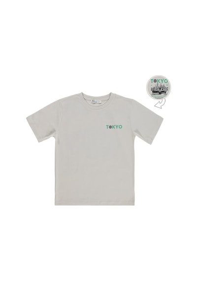 Civil Boys Tokyo Basklı 10-13 Yaş Tişört - Koyu Taş Rengi