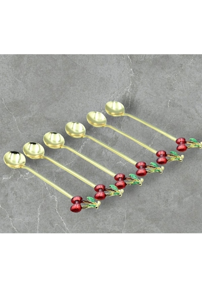 Store 6 Adet Kirazlı Kaşık Kirazlı Çay Kahve Kaşığı Kokteyl Karıştırıcı Tatlı Kaşığı Çok Renkli