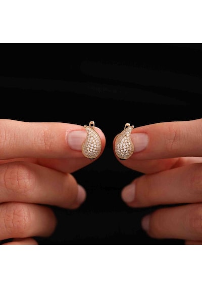 Sembol Gold Altın Drop Küpe 1.5 Cm Taşlı