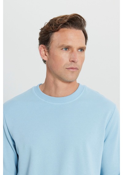AC&Co / Altınyıldız Classics Standart Fit Normal Kesim Bisiklet Yaka Erkek Sweatshirt Açık Mavi