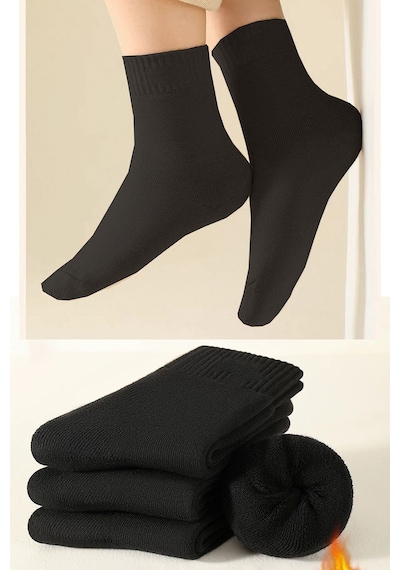 Bgk Unisex 3 Çift Siyah Blok Kışlık Havlu Çorap Siyah