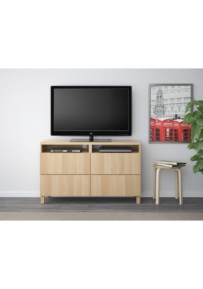 Tv Sehpası, Ağartılmış Meşe Görünümlü, 120x40x74 Cm, Lappvıken, Fren Raylı Meşe Tv Sehpası, Ağartılmış Meşe Görünümlü, 120x40x74 Cm, Lappvıken, Fren Raylı Meşe