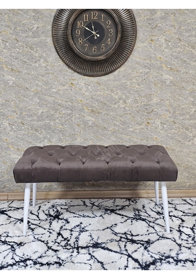 Zafir Beyaz Boyalı Sivriltme Ayaklı 90 Cm Puf Bench - Puf - Bench - Kasalı Oturak - Oturak - Yatak Ucu Puf Kahverengi