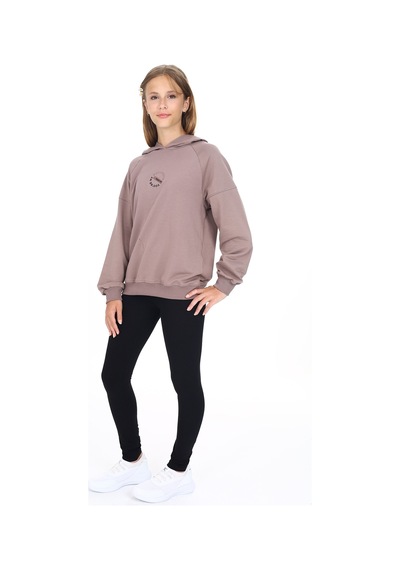 Toontoy Kız Çocuk 2'li Takım Baskılı Kapüşonlu Düşük Omuz Sweatshirt & Basic Düz Tayt Kahverengi Toontoy Kız Çocuk 2'li Takım Baskılı Kapüşonlu Düşük Omuz Sweatshirt & Basic Düz Tayt Kahverengi