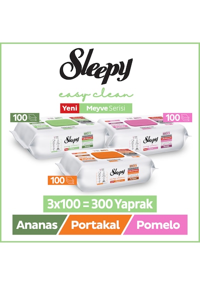Sleepy Meyve Serisi Yüzey Temizlik Havlusu Mendili Portakal+ananas+pomelo 3x100 300 Yaprak Beyaz