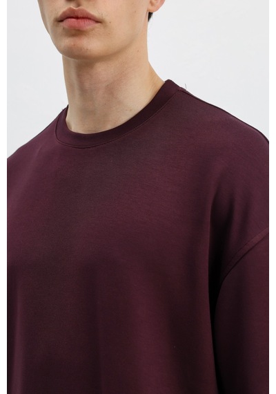 Modal Karışımlı Oversize Tişört Mürdüm