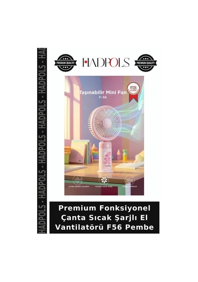 Premium Fonksiyonel Çanta Sıcak Şarjlı El Vantilatörü F56 Pembe
