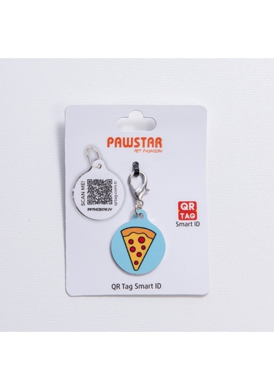 Pizza Desenli Qr Tag Evcil Hayvan Künyesi İsimlik Pet Tag Köpek Künyesi Kedi Künyesi Qr Kodlu Künye Turkuaz