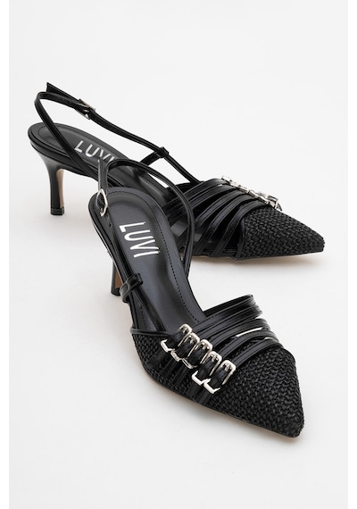 Luvishoes Luvi Shoes Zenith Siyah Hasır Bantlı Tokalı Kadın Topuklu Ayakkabı Siyah