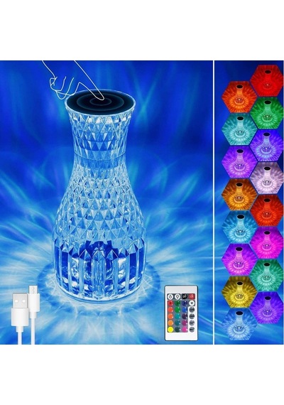 Akrilik Lamba Led Sürahi Formlu Usb Şarj Edilebilir Kumandalı 16 Farklı Işık Modlu Masa Üstü Kristal .