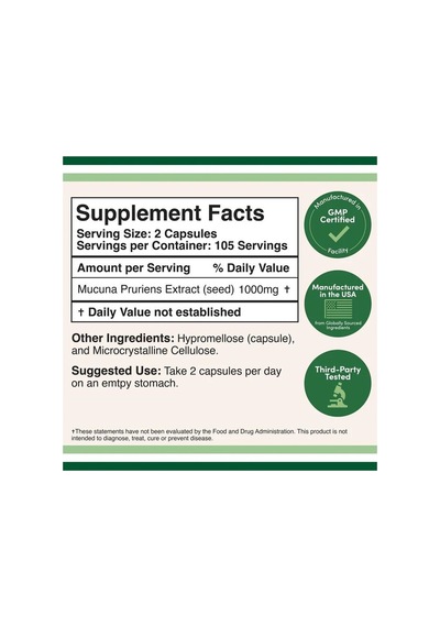 Mucuna Puriens Extract 1000mg 210 Veg. Kapsül.usa Vers.