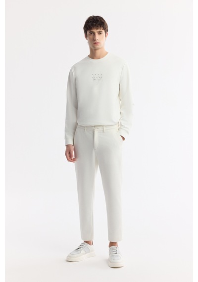 Avva Erkek Beyaz Klasik Bel Pamuklu Jersey Carrot Fit Pantolon A51y3013