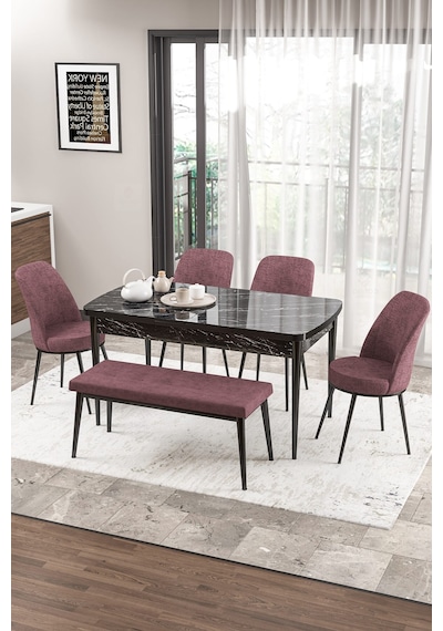 Canisa Concept Zen Serisi 80x132 Mdf Açılabilir Siyah Mermer Desen Masa Takımı 4 Gül Kurusu Sandalye Ve 1 Bench Masa Siyah Mermer Sandalye Ve Bench Gülkurusu Canisa Concept Zen Serisi 80x132 Mdf Açılabilir Siyah Mermer Desen Masa Takımı 4 Gül Kurusu Sandalye Ve 1 Bench Masa Siyah Mermer Sandalye Ve Bench Gülkurusu