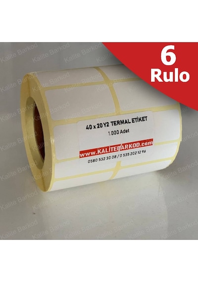 40X20 Yanyana 2'Li Termal Etiket 6 Rulo Barkod Etiket
