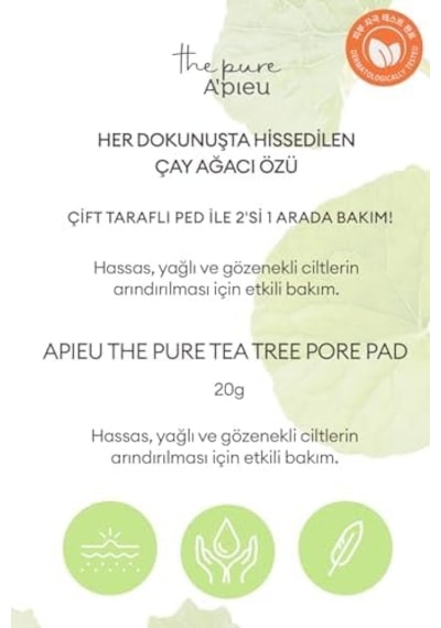 A'pıeu Yağlama Ve Sivilcelenme Eğilimli Ciltler İçin Gözenek Bakım Pedi A'pıeu The Pure Tea Tree Pore Pad