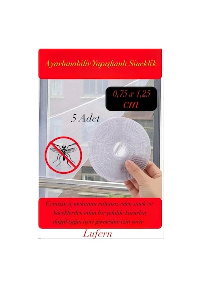 5 Adet Ayarlanabilir Sineklik Cırt Bantlı Yapışkanlı Pratik Pencere Cam Kapı 0,75 Cmx1,25 Cm 4 Mt