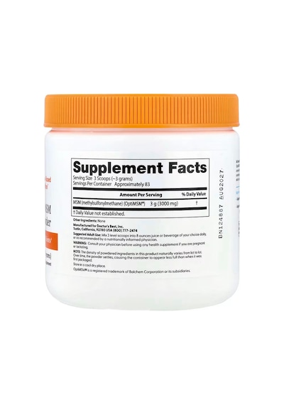 Doctor's Best Msm Powder Optimsm Bone Joint & Cartilage Skin, Nails 250 G