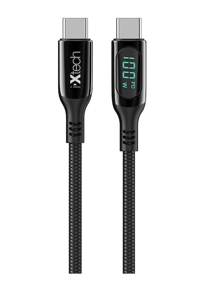 Ixtech Ix-uc019 Pd 100w Type-c To Type-c Şarj Kablosu Dijital Göstergeli, Hızlı Şarj & Veri Transferi