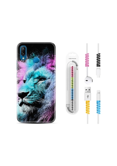Huawei P20 Lite Kılıf Kablo Koruyuculu Pink Blue Leon 1603