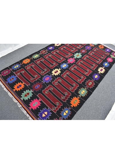 Zehra Abla Halı El Dokuma Benzersiz Karakeçili Balıkesir Yörük Yün Kilim 7078 Çok Renkli